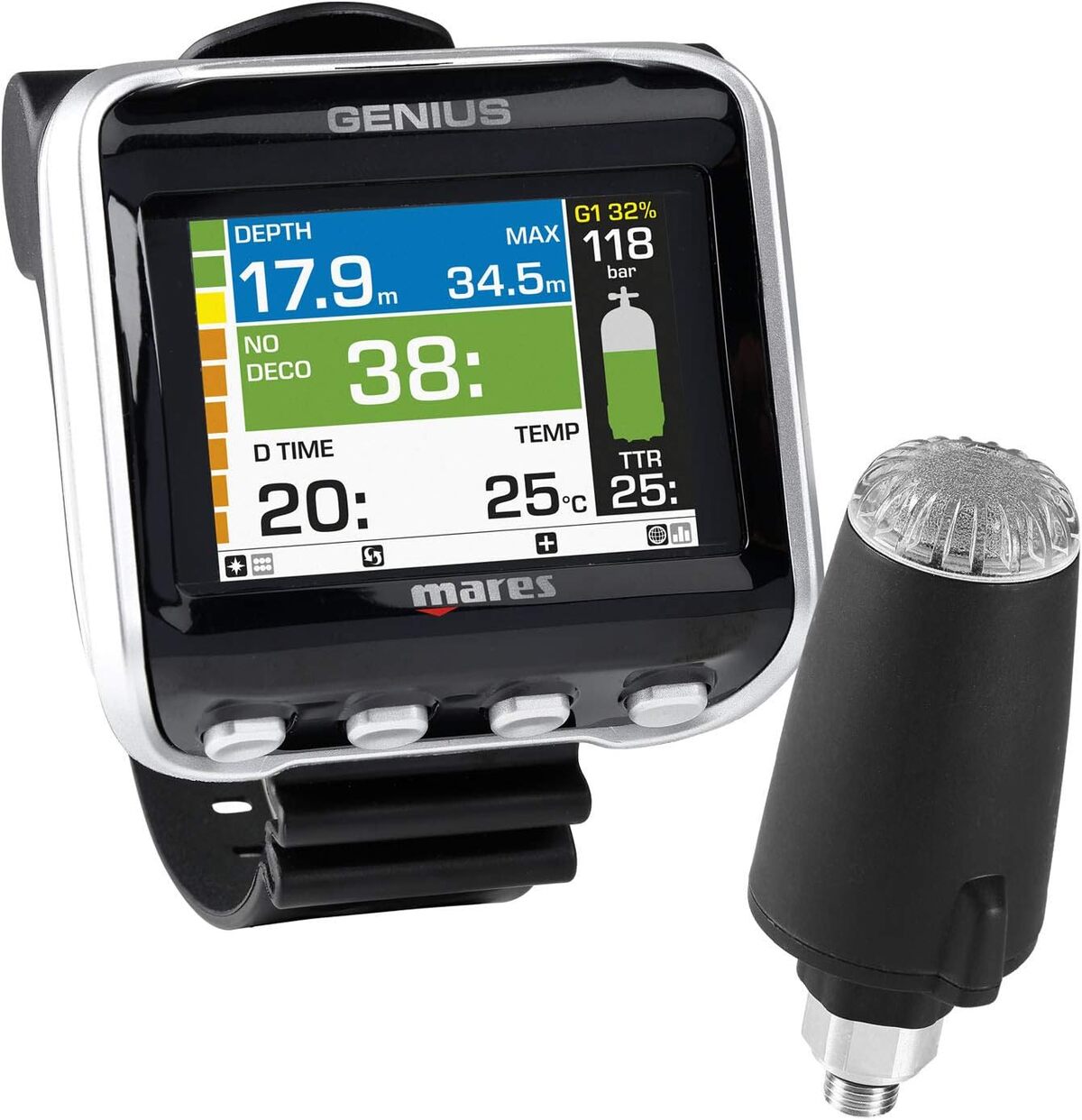 Test : ordinateur de plongรฉe Mares Genius avec รฉmetteur LED