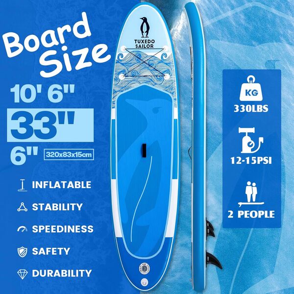 Tuxedo Sailor Planche de Stand Up Paddle Gonflable Sup Paddle Board Gonflable avec Accessoires Complets Planche de Paddle Gonflable Adultes et Enfants