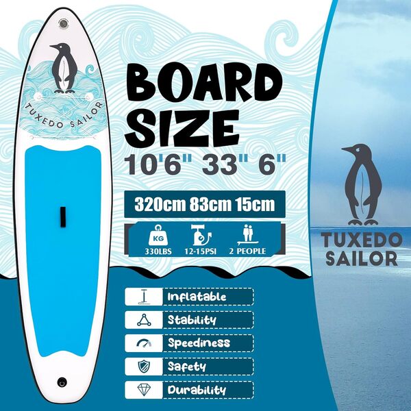 Tuxedo Sailor Planche de Stand Up Paddle Gonflable Sup Paddle Board Gonflable avec Accessoires Complets Planche de Paddle Gonflable Adultes
