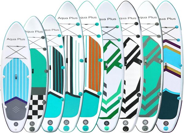 Aqua Plus Sup Gonflable de 15 cm d'épaisseur pour Tous Les Niveau x de compétence Planche à pagaie Debout, pagaie, Pompe, Sac à Dos de Voyage ISUP, Laisse, bandoulière, Jeune, Adulte