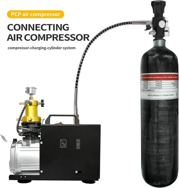 TUXING Station de Remplissage 3L 4500psi en Fibre de Carbone (Bouteille Vide) pour Paintball avec Deux manomètres et Tuyau Haute Pression de 61 cm, Sac