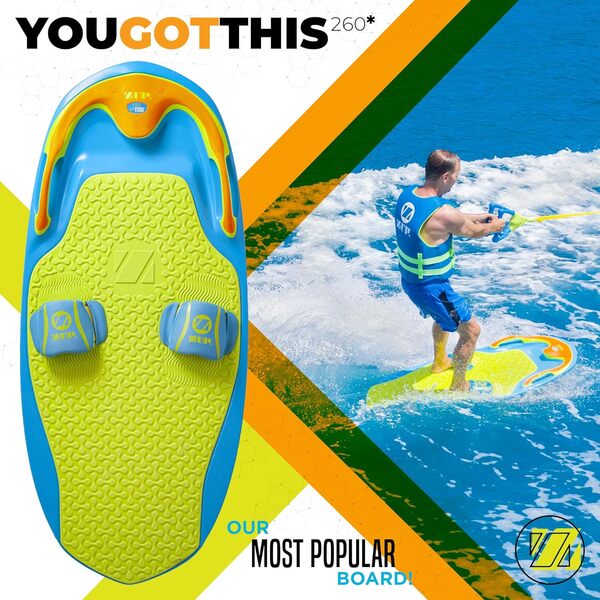 ZUP You Got This All-in-One Board for Kneeboard, Wakeboard, Wakeskating et Wakesurf, design polyvalent pour tous les âges, disponible en modèles 160 et 260, 131,3 x 60,5 x 11,7 cm