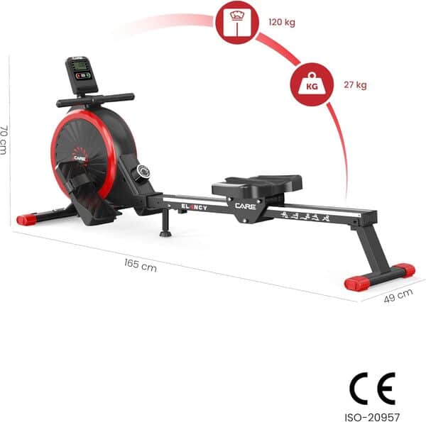 Care Fitness - Rameur d'Appartement - Elancy - Pédales Antidérapantes - Freinage Magnétique Silencieux - 16 Niveaux de Résistance - 7 Fonctions