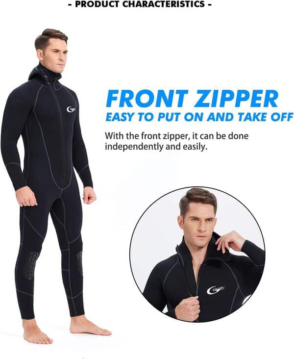 Combinaison de plongée avec Fermeture Éclair Avant 5 mm à Manches Longues ou Courtes en néoprène pour Homme plongée avec Tuba plongée sous-Marine, Noir, Large