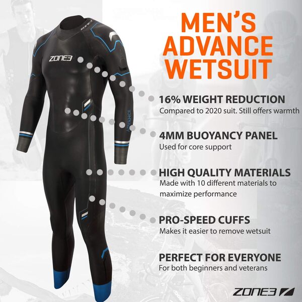 ZONE3 Mens Advance Triathlon Swimming Wetsuit 2022 - Noir/Bleu