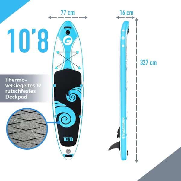 Planche de Stand up Paddling, Planche de Sup Gonflable, kit de Planche de Stand up Paddle, 6 Pouces avec pagaie et Accessoires complets (200KG Max)