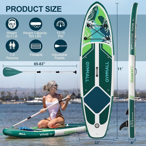 Paddle Gonflable Adulte, Paddle Gonflable Stand Up Sup pour Adultes & Jeunes de Tous Niveaux de Compétence, Large & Deck Antidérapant pour Paddle Gonflable avec Accessoires Premium et Sac