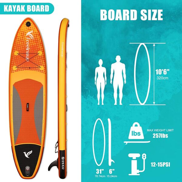 Freein Planche à pagaie Gonflable Sup avec siège de Kayak, Planches Sup pour Adultes 305x84x15cm, Accessoires Stand-Up Paddling ISUP, Adaptateur de Pompe, pagaie Sup Kayak