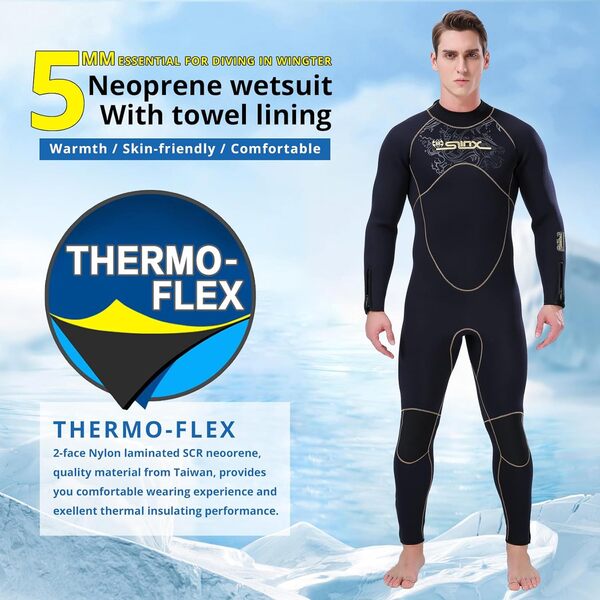 PAWHITS Combinaison Plongée Homme Manches Longues Combinaison Néoprène 5mm de Surf Snorkeling Natation Kayak Plongée Mer Eau