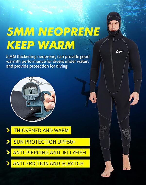 Kenilah Combinaison de Plongée 5MM Homme - Néoprene pour Chasse sous-Marine, Snorkeling et Surf - Combinaison Isotherme Eaux Profondes