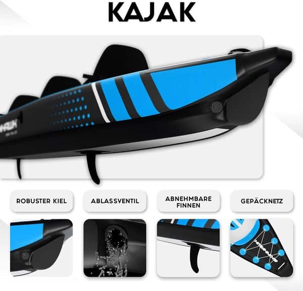 SKINHAWK Premium Drop Stitch Kayak 490 Bleu Bateau pneumatique Canoë Gonflable Aventure Kayak 490 x 85 cm