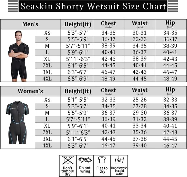 Seaskin Combinaison de plongée shorty pour homme et femme, combinaison de plongée intégrale avec fermeture éclair sur le devant pour la plongée, la plongée avec tuba, le surf et la natation