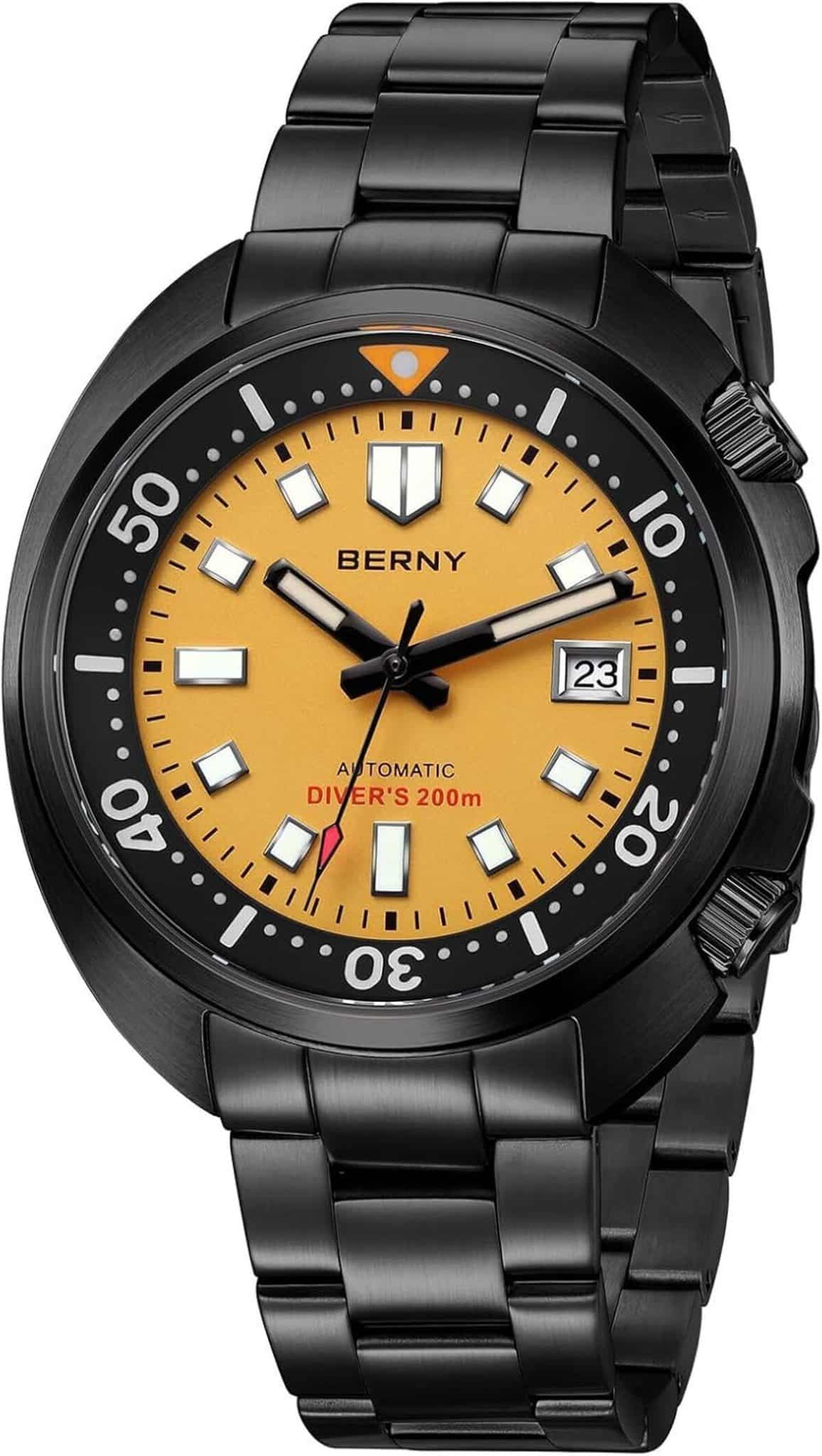 Test de la montre de plongée Berny 20ATM tout noir