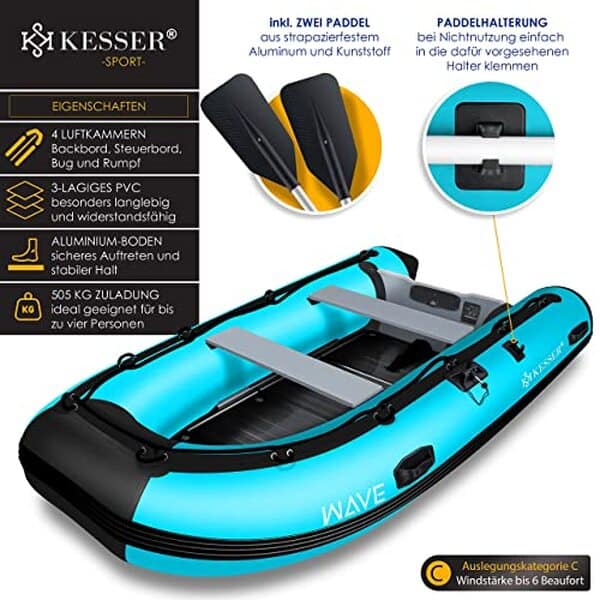 Découvrez notre avis sur le bateau pneumatique KESSER Wave 3 : performance, espace et confort pour quatre passagers sur 20 mètres de plaisir aquatique