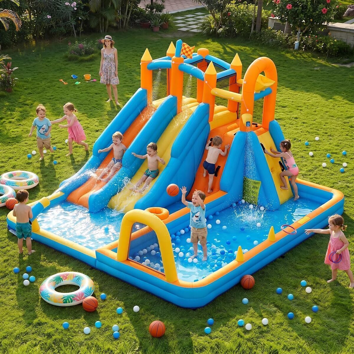Test : château aquatique gonflable FOOING avec toboggans et mur d'escalade