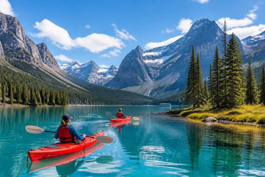 Aventures nautiques au cœur du lac Maligne : entre kayak et croisières panoramiques