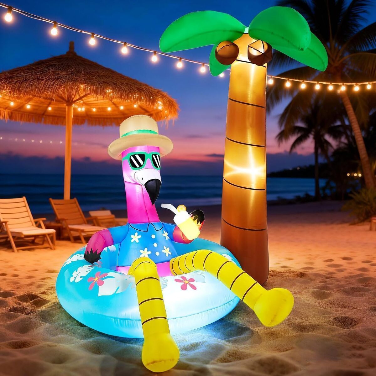 Avis : flamant rose gonflable avec palmier Blafly pour fêtes estivales