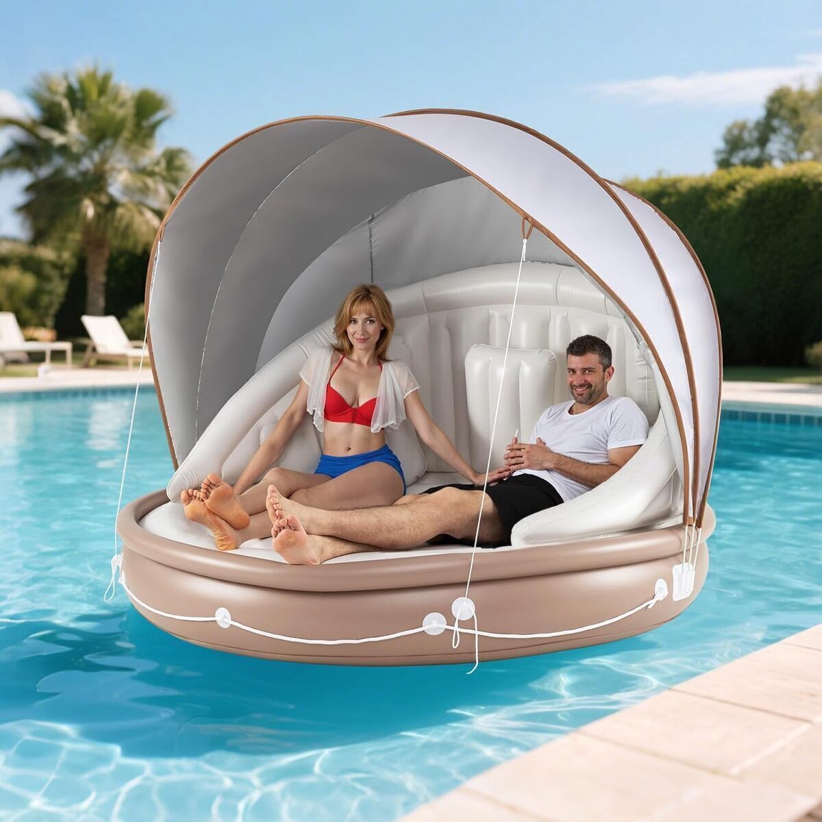 Test du lit flottant gonflable Goplus : détente en duo ou trio