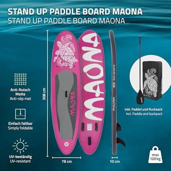 Découvrez notre avis complet sur la planche de paddle gonflable ECD Germany Maona rose : performances, qualité et caractéristiques détaillées.
