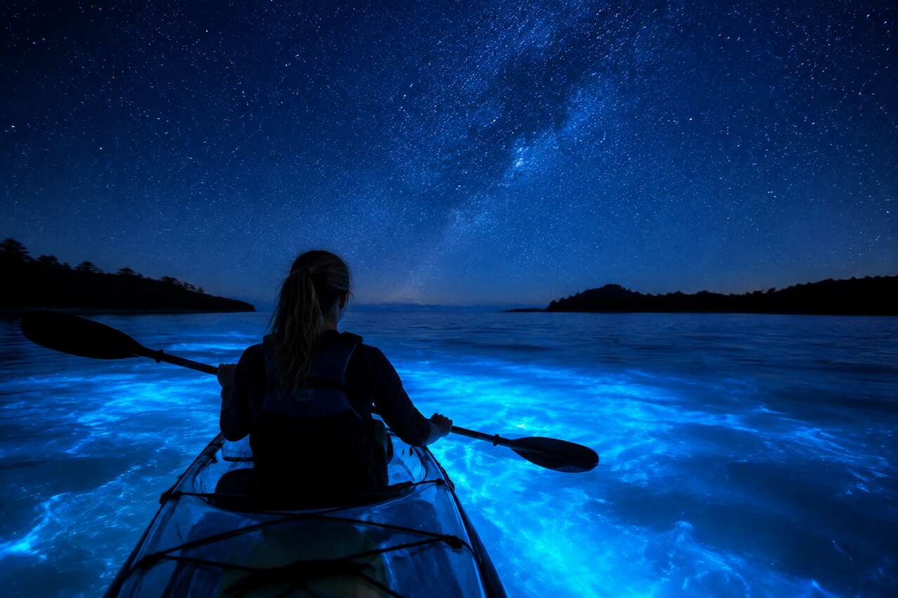 Exploration nocturne : plongez dans la magie de la baie bioluminescente en kayak