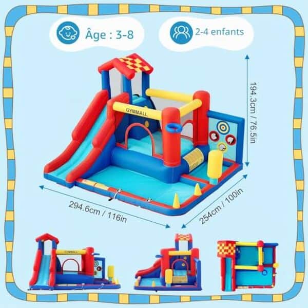 Découvrez notre test détaillé du château gonflable multifonction Gymmall 8 en 1. Équipement idéal pour les enfants : qualité, sécurité et divertissement garantis. 